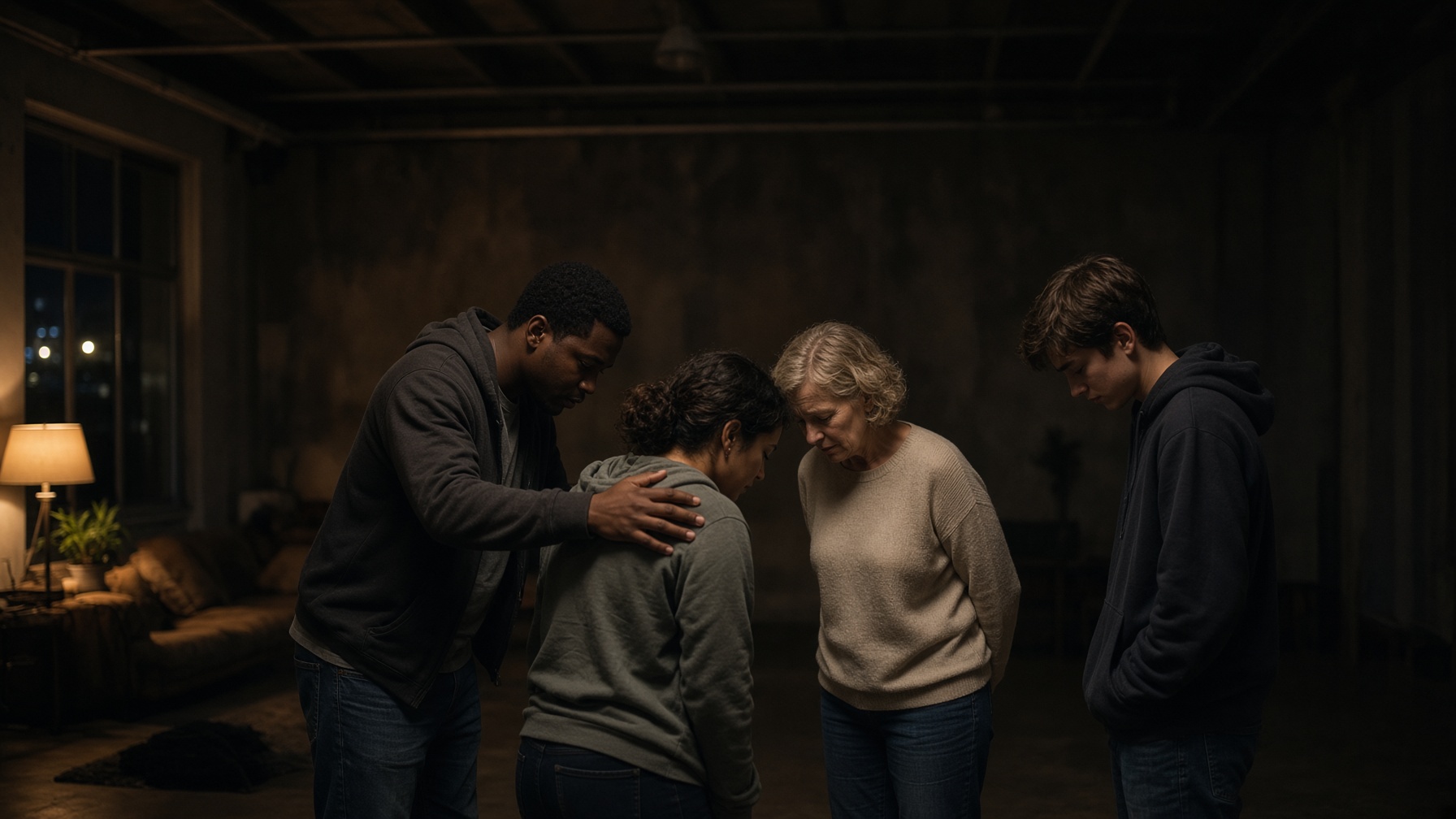 People gathered, praying for one another